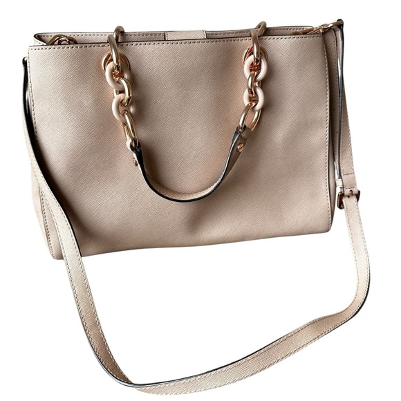 Michael Kors Dusty Rose Gold Chunky Chain Leather Shoulder Bag or Handbag - Picture 1 of 16